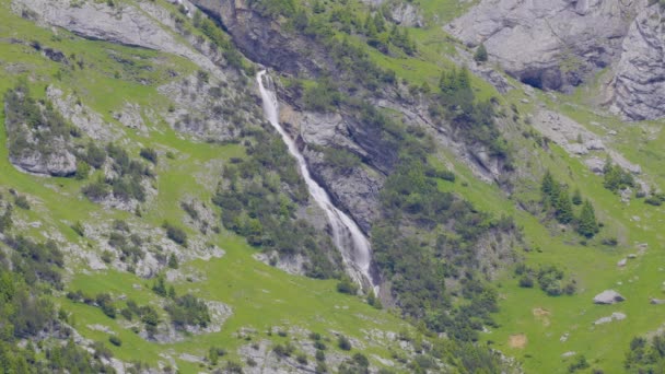 山の中で滝 Niemerstafelbach スイス カントン ウリ州 クラウセンパス州 ウンターシュチェン付近の山の中の岩の高さから滝 — ストック動画