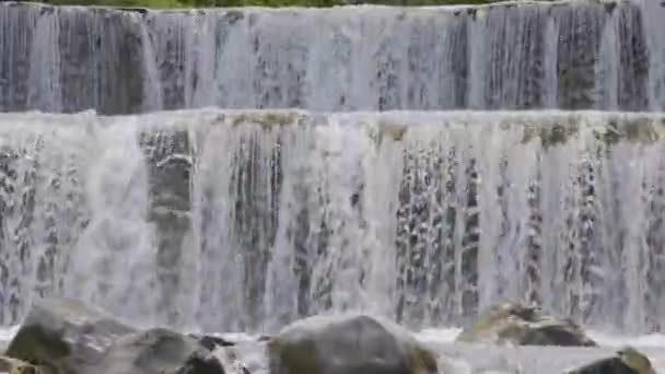 滝は人間が作った滝です 川の石の周りに水が流れている スピリンゲン カントン スイス — ストック動画