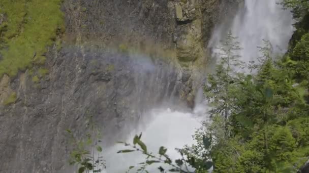 Tęcza Wodospadu Wodospad Niedaleko Rosenlaui Glacier Gorge Berner Oberland Canton — Wideo stockowe