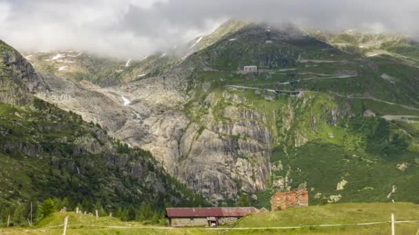 Timelapse Θέα Furka Πέρασμα Υψηλό Ορεινό Πέρασμα Πρόσβαση Στο Λιώσιμο — Αρχείο Βίντεο
