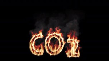 CO2 emisyonları, ekoloji konsepti. Siyah arka planda CO2 metni yanıyor. Harflerden çıkan alevler. 3B Hazırlama.