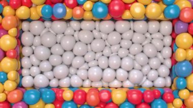 Ekranı dolduran parlak balonlar. Balonlar ortada dikdörtgen şeklini alırlar. 3B görüntüleme.
