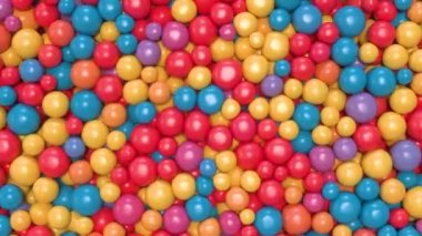 Ekranı dolduran parlak balonlar. Balonlar sağdan ve soldan ortaya doğru hareket eder. 3B görüntüleme.