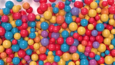 Ekranı dolduran parlak balonlar. Balonlar tepeden tırnağa değişir. 3B görüntüleme.