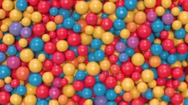 Ekranı dolduran parlak balonlar. Balonlar soldan sağa kayıyor. 3B görüntüleme.