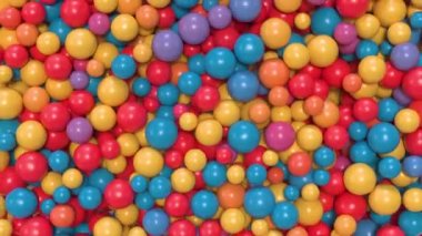 Ekranı dolduran parlak balonlar. Balonlar tepeden tırnağa değişir. 3B görüntüleme.