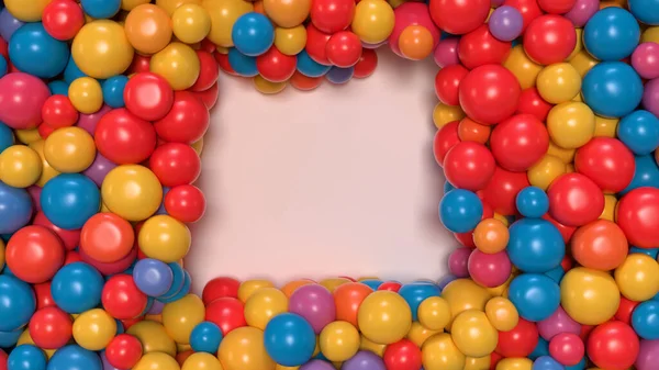 Retângulo Cercado Por Balões Coloridos Brilhantes Renderização — Fotografia de Stock