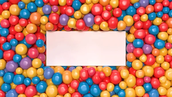 Retângulo Cercado Por Balões Coloridos Brilhantes Renderização — Fotografia de Stock