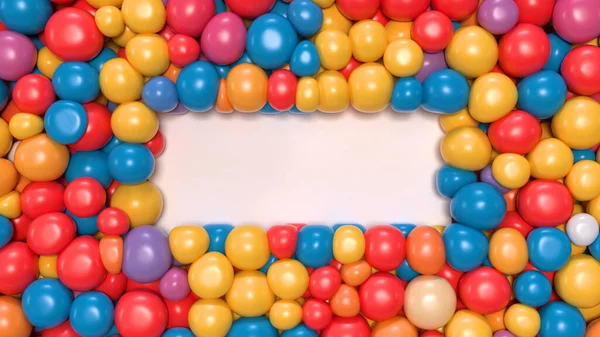 Rektangel Omgiven Blanka Färgglada Ballonger Rendering — Stockfoto