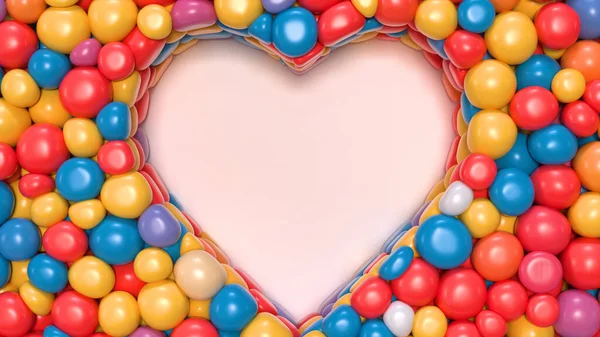 Καρδιά Σχήμα Που Περιβάλλεται Γυαλιστερό Πολύχρωμα Μπαλόνια Απόδοση — Φωτογραφία Αρχείου