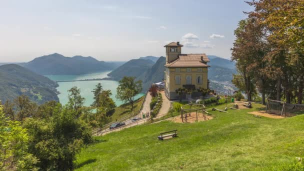 Timelapse Pessoas Andando Pelo Restaurante Monte Bre Lago Lugano Cantão — Vídeo de Stock