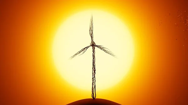 Wind Turbine Tree Silhouette Growing Tree Shape Wind Turbine Sun — Stock Photo, Image