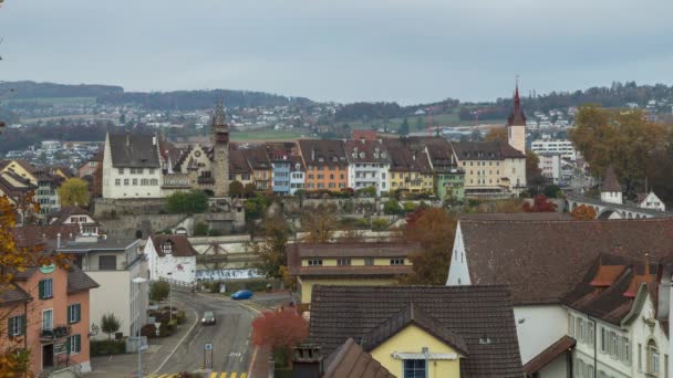 Lapso Tempo Vista Sobre Cidade Europeia Medieval Património Mundial Bremgarten — Vídeo de Stock