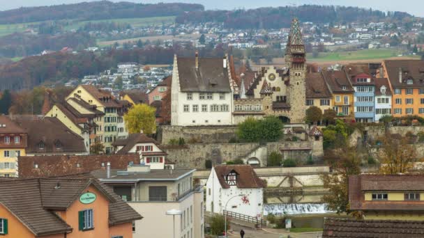 Zaman Aşımı Ortaçağ Avrupa Kasabasına Bakış Dünya Mirası Bremgarten Canton — Stok video