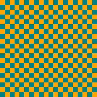 İki renkli dama tahtası. Dama tahtasının Teal ve Orange renkleri. Satranç tahtası, dama tahtası dokusu. Kare deseni. Geçmişi. Tekrarlanabilir doku.