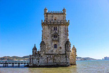Belem Kulesi - Tagus Nehri. Belem Torre, Lizbon, Portekiz. Belem Turu Lisbonne Portekiz.