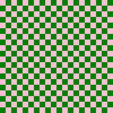 İki renkli dama tahtası. Dama tahtasının yeşil ve pembe renkleri. Satranç tahtası, dama tahtası dokusu. Kare deseni. Geçmişi. Tekrarlanabilir doku.