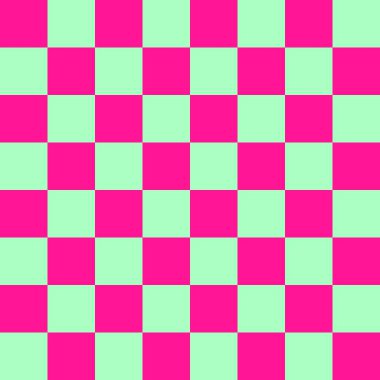 Dama tahtası 8 'e 8. Naneli ve koyu pembe renkli dama tahtası. Satranç tahtası, dama tahtası dokusu. Kare deseni. Geçmişi. Tekrarlanabilir doku.