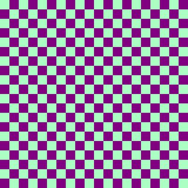 İki renkli dama tahtası. Dama tahtasının mor ve nane renkleri. Satranç tahtası, dama tahtası dokusu. Kare deseni. Geçmişi. Tekrarlanabilir doku.