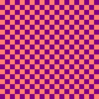 İki renkli dama tahtası. Mor ve somon renginde dama tahtası. Satranç tahtası, dama tahtası dokusu. Kare deseni. Geçmişi. Tekrarlanabilir doku.
