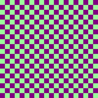 İki renkli dama tahtası. Dama tahtasının mor ve açık yeşil renkleri. Satranç tahtası, dama tahtası dokusu. Kare deseni. Geçmişi. Tekrarlanabilir doku.