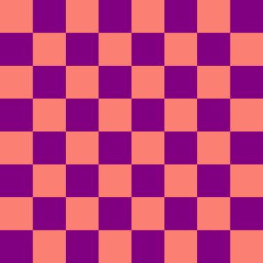 Dama tahtası 8 'e 8. Mor ve somon renginde dama tahtası. Satranç tahtası, dama tahtası dokusu. Kare deseni. Geçmişi. Tekrarlanabilir doku.