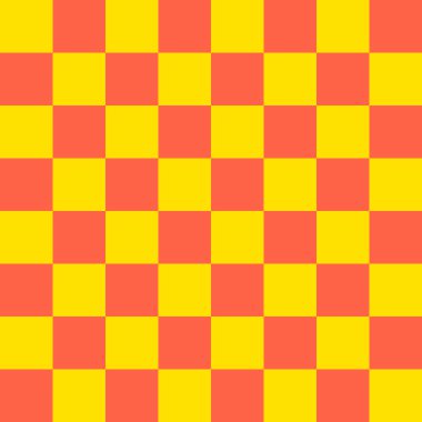 Dama tahtası 8 'e 8. Dama tahtasının domates ve sarı renkleri. Satranç tahtası, dama tahtası dokusu. Kare deseni. Geçmişi. Tekrarlanabilir doku.