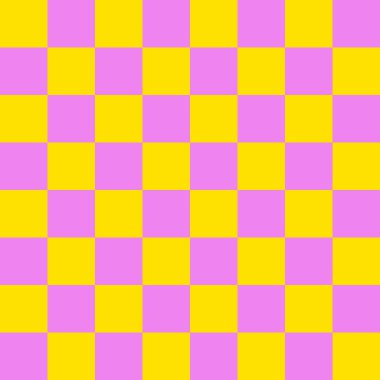 Dama tahtası 8 'e 8. Dama tahtasının mor ve sarı renkleri. Satranç tahtası, dama tahtası dokusu. Kare deseni. Geçmişi. Tekrarlanabilir doku.