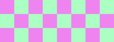 Dama pankartı. Naneli ve mor renkli dama tahtası. Büyük kareler, büyük hücreler. Satranç tahtası, dama tahtası dokusu. Kare deseni. Geçmişi. Tekrarlanabilir doku.