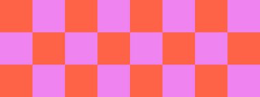 Dama pankartı. Dama tahtasının mor ve domates renkleri. Büyük kareler, büyük hücreler. Satranç tahtası, dama tahtası dokusu. Kare deseni. Geçmişi. Tekrarlanabilir doku.