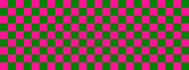 Dama pankartı. Dama tahtasının yeşil ve koyu pembe renkleri. Küçük kareler, küçük hücreler. Satranç tahtası, dama tahtası dokusu. Kare deseni. Geçmişi. Tekrarlanabilir doku.