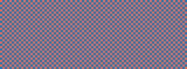 Dama pankartı. Dama tahtasının mavi ve domates renkleri. Küçük kareler, küçük hücreler. Satranç tahtası, dama tahtası dokusu. Kare deseni. Geçmişi. Tekrarlanabilir doku.