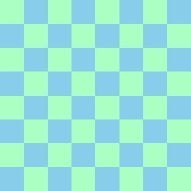 Dama tahtası 8 'e 8. Dama tahtasının gök mavisi ve nane renkleri. Satranç tahtası, dama tahtası dokusu. Kare deseni. Geçmişi. Tekrarlanabilir doku.