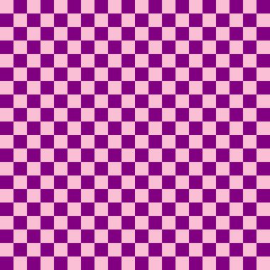 İki renkli dama tahtası. Dama tahtasının mor ve pembe renkleri. Satranç tahtası, dama tahtası dokusu. Kare deseni. Geçmişi. Tekrarlanabilir doku.