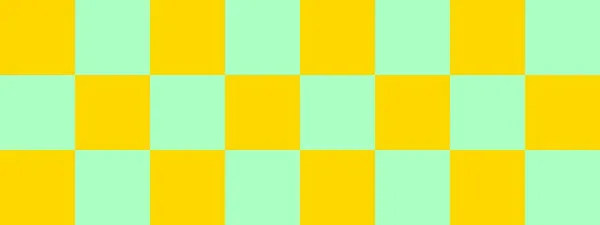 チェッカーボードのバナー チェッカーボードのミントとゴールドの色 大きな正方形 大きな細胞 チェスボード チェッカーボードのテクスチャ 正方形のパターン 繰り返される質感 — ストック写真