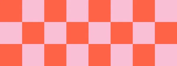Schaakbordbanner Roze Tomaat Kleuren Van Checkerboard Grote Pleinen Grote Cellen — Stockfoto