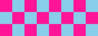 Dama pankartı. Dama tahtasının gök mavisi ve koyu pembe renkleri. Büyük kareler, büyük hücreler. Satranç tahtası, dama tahtası dokusu. Kare deseni. Geçmişi. Tekrarlanabilir doku.