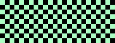 Dama pankartı. Dama tahtasının siyah ve nane renkleri. Küçük kareler, küçük hücreler. Satranç tahtası, dama tahtası dokusu. Kare deseni. Geçmişi. Tekrarlanabilir doku.