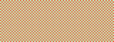 Dama pankartı. Dama tahtasının nane ve domates renkleri. Küçük kareler, küçük hücreler. Satranç tahtası, dama tahtası dokusu. Kare deseni. Geçmişi. Tekrarlanabilir doku.