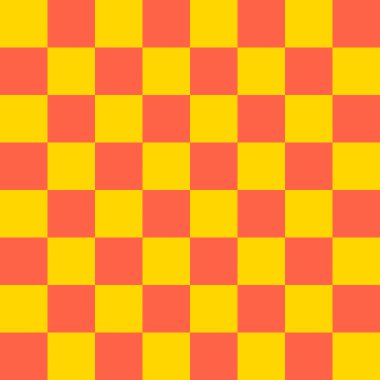 Dama tahtası 8 'e 8. Dama tahtasının domates ve altın rengi. Satranç tahtası, dama tahtası dokusu. Kare deseni. Geçmişi. Tekrarlanabilir doku.