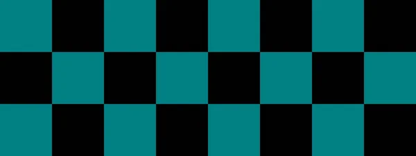 Schaakbordbanner Zwart Teal Kleuren Van Checkerboard Grote Pleinen Grote Cellen — Stockfoto