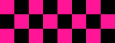 Dama pankartı. Dama tahtasının siyah ve koyu pembe renkleri. Büyük kareler, büyük hücreler. Satranç tahtası, dama tahtası dokusu. Kare deseni. Geçmişi. Tekrarlanabilir doku.