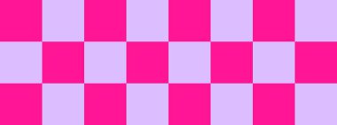 Dama pankartı. Lavanta ve damanın koyu pembe renkleri. Büyük kareler, büyük hücreler. Satranç tahtası, dama tahtası dokusu. Kare deseni. Geçmişi. Tekrarlanabilir doku.