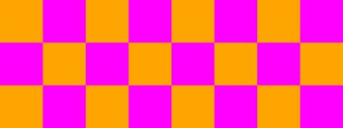 Dama pankartı. Dama tahtasının Magenta ve Turuncu renkleri. Büyük kareler, büyük hücreler. Satranç tahtası, dama tahtası dokusu. Kare deseni. Geçmişi. Tekrarlanabilir doku.