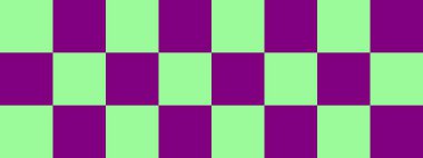 Dama pankartı. Dama tahtasının mor ve açık yeşil renkleri. Büyük kareler, büyük hücreler. Satranç tahtası, dama tahtası dokusu. Kare deseni. Geçmişi. Tekrarlanabilir doku.