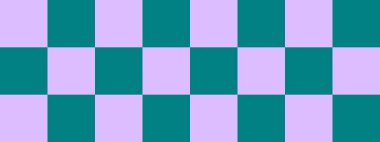 Dama pankartı. Teal ve Lavanta renginde dama tahtası. Büyük kareler, büyük hücreler. Satranç tahtası, dama tahtası dokusu. Kare deseni. Geçmişi. Tekrarlanabilir doku.