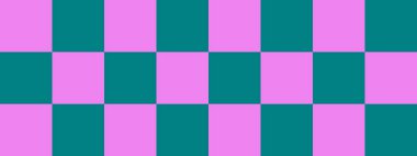 Dama pankartı. Dama tahtasının Teal ve Violet renkleri. Büyük kareler, büyük hücreler. Satranç tahtası, dama tahtası dokusu. Kare deseni. Geçmişi. Tekrarlanabilir doku.