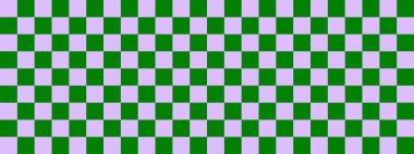 Dama pankartı. Dama tahtasının yeşil ve lavanta rengi. Küçük kareler, küçük hücreler. Satranç tahtası, dama tahtası dokusu. Kare deseni. Geçmişi. Tekrarlanabilir doku.