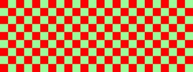 Dama pankartı. Dama tahtasının açık yeşil ve kırmızı renkleri. Küçük kareler, küçük hücreler. Satranç tahtası, dama tahtası dokusu. Kare deseni. Geçmişi. Tekrarlanabilir doku.