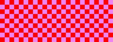 Dama pankartı. Dama tahtasının mor ve kırmızı renkleri. Küçük kareler, küçük hücreler. Satranç tahtası, dama tahtası dokusu. Kare deseni. Geçmişi. Tekrarlanabilir doku.